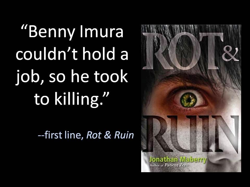 Digital Bulletin Board slide of Maberry's horror novel Rot and Ruin