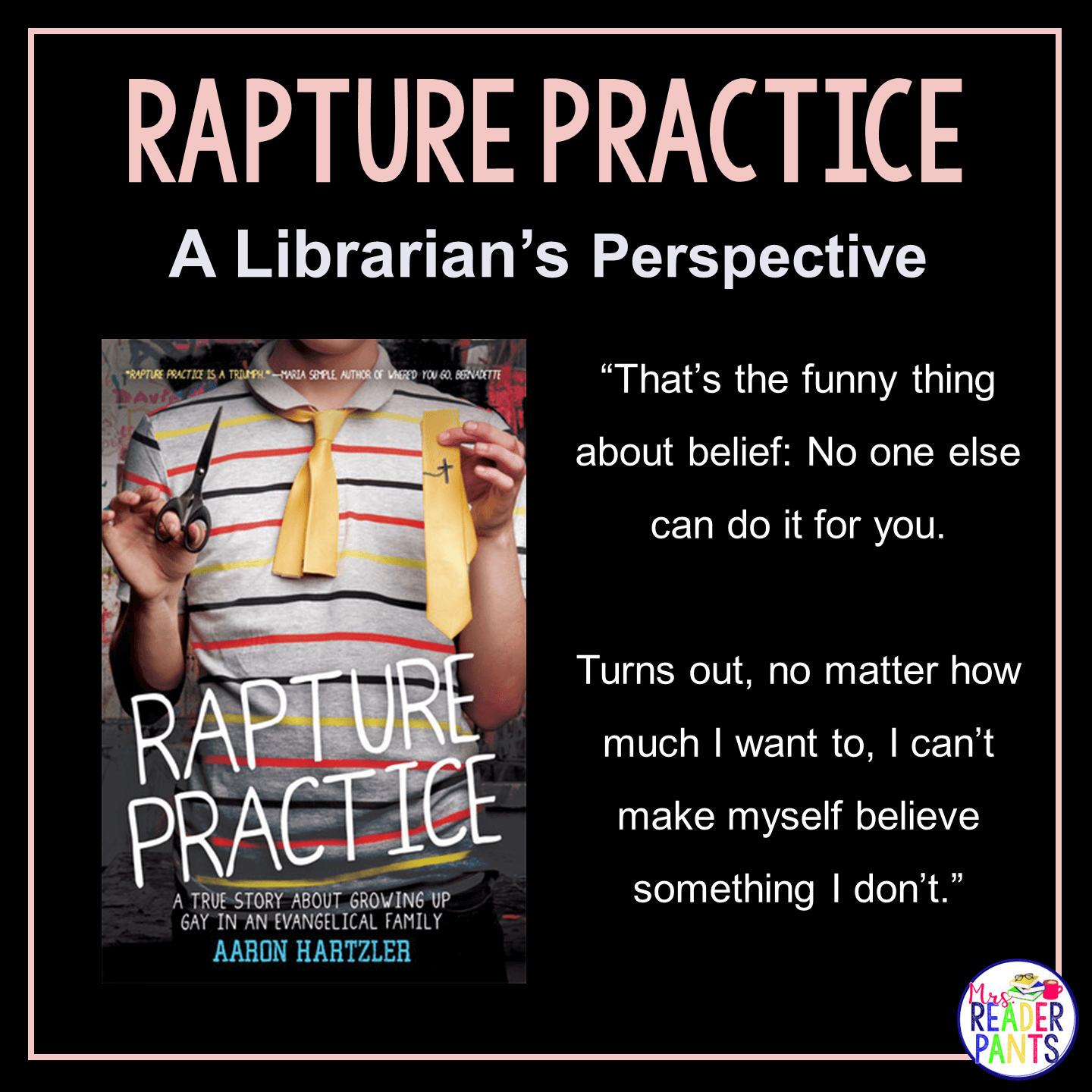 This is a Librarian's Perspective Review of Rapture Practice by Aaron Hartzler.