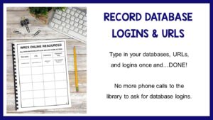 Be sure to add your database URLs and logins to your school library handbook.
