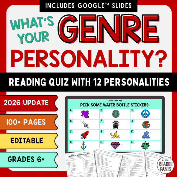 This Secondary Genre Personality Test is for Grades 6-12 Includes 12 Genre Personalities and everything you need to discover students' Genre Personalities in the library.