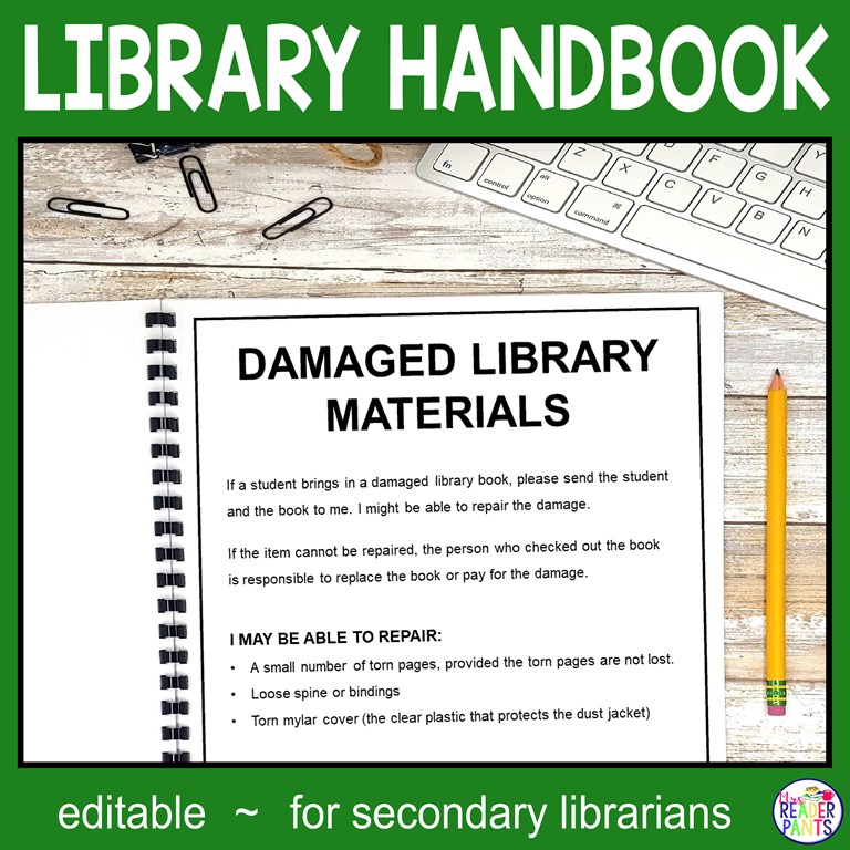 Secondary School Library Handbook for librarians. Editable.