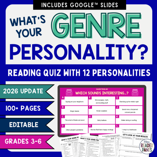 This Elementary Genre Personality Quiz is for Grades 3-6. Includes 12 Genre Personalities and everything you need to discover students' Genre Personalities in the library.