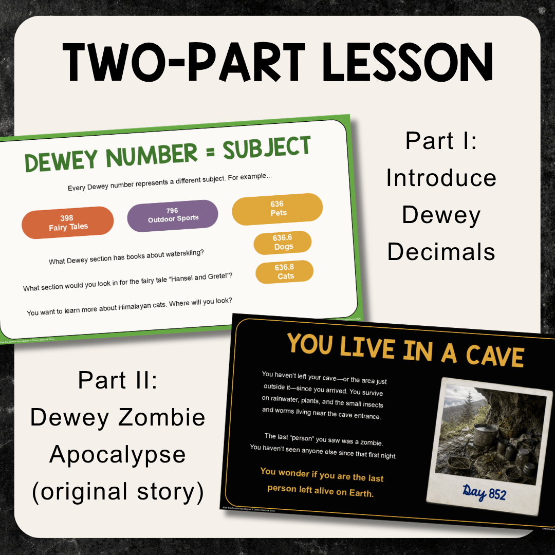 This Zombie Dewey Decimal System lesson includes a two-part presentation, printable activities, and discussion cards. Recommended for Grades 5-8.
