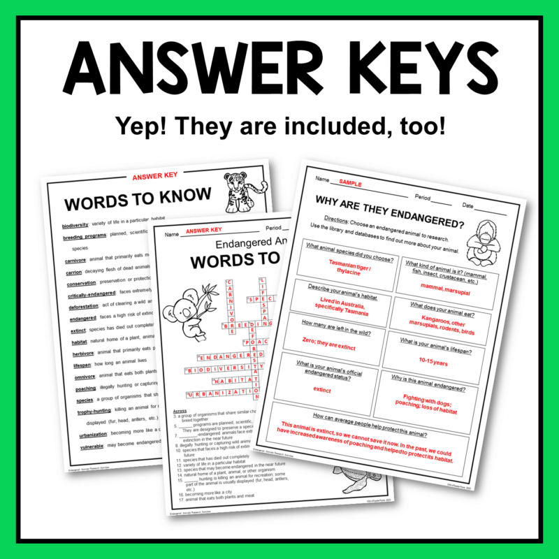 These Earth Day Research Activities include answer keys.