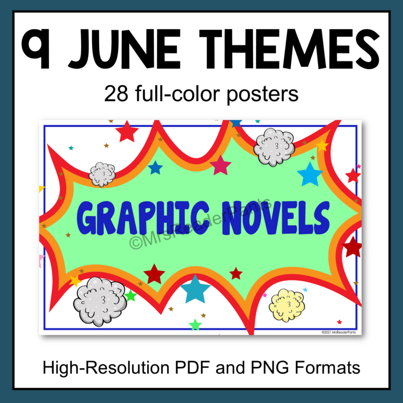 This is a set of June Library Display Posters. There are nine themes and 27 posters in the set. You can print from PDF or PNG formats. It includes editable read-alike bookmarks. Works for all grade levels, K-12.