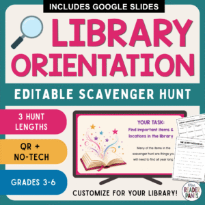 This Library Orientation Scavenger Hunt is the perfect back to school library activity. Created for Grades 3-6, but I've used it with students up to Grade 9. Includes QR Code versions and No-Tech versions of three different hunts.