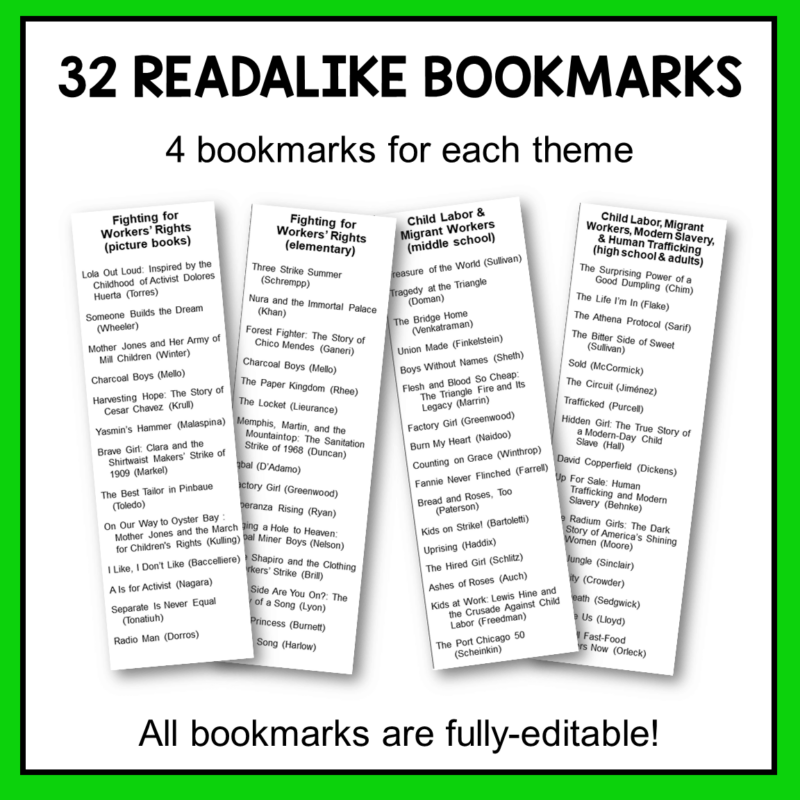 These March Library Display Posters include 4 readalike bookmarks for each theme, for a total of 36 readalike bookmarks.