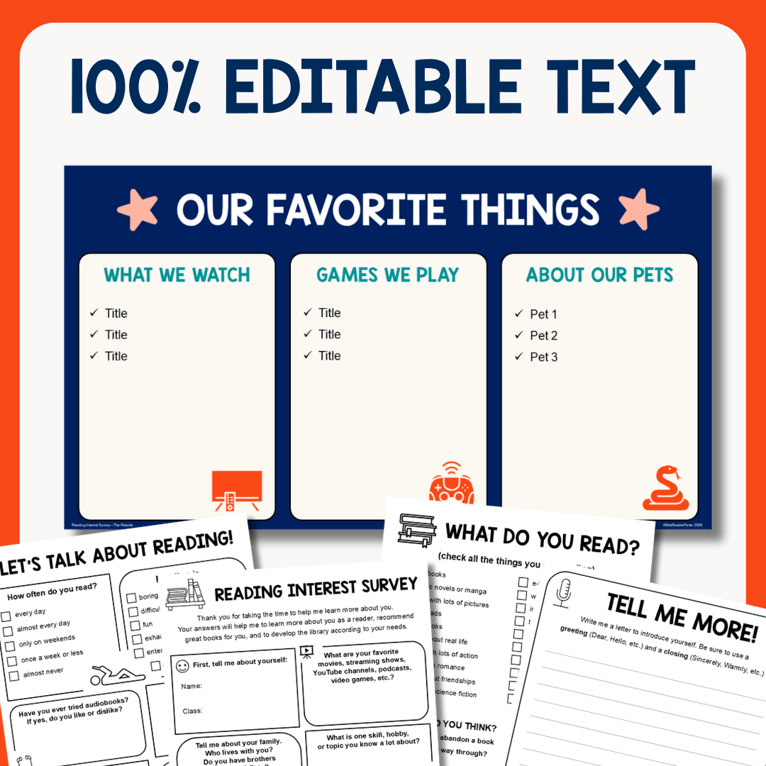 This Reading Interest Survey includes an integrated Google Forms survey and Google Slides presentation. Recommended for middle school libraries and classrooms.
