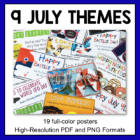 This is a set of July Library Display Posters. It includes 9 July themes, plus 36 editable read-alike bookmarks. Perfect for all grade levels.