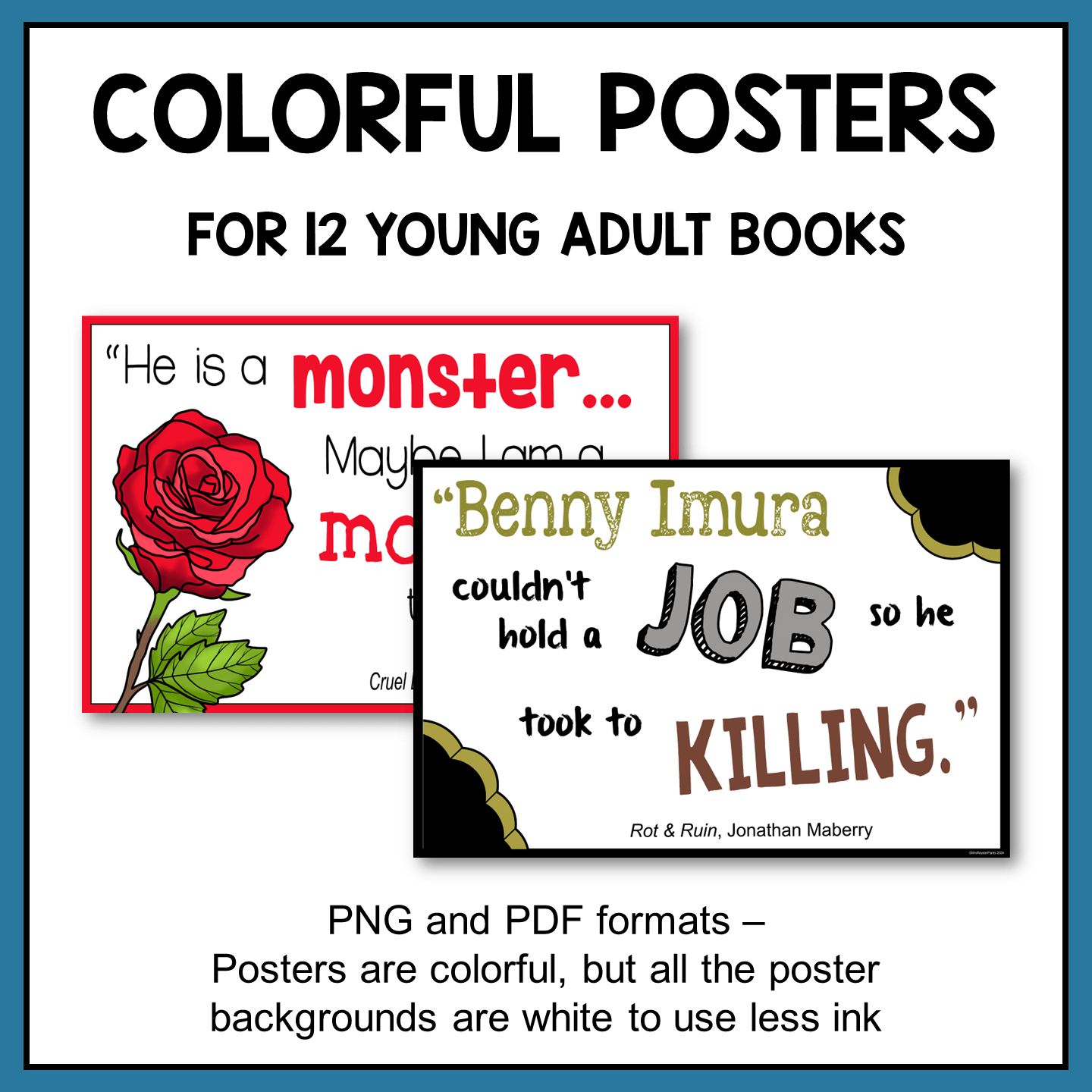 This is a set of 12 YA Book Quote Posters. All titles are recommended for Grades 7-12.