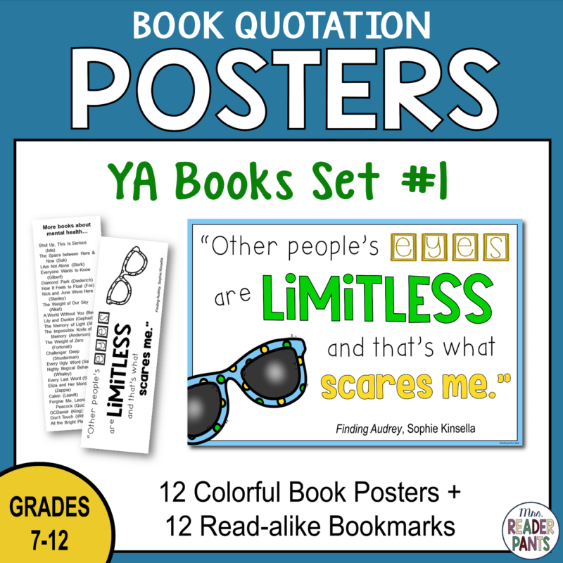 This is a set of 12 YA Book Quote Posters. All titles are recommended for Grades 7-12.