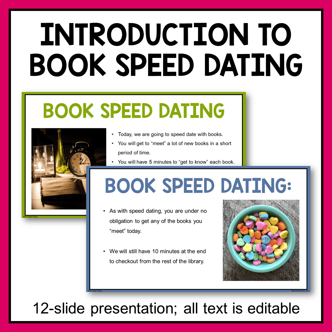 This Book Speed Dating Library Lesson includes an introduction presentation for students.