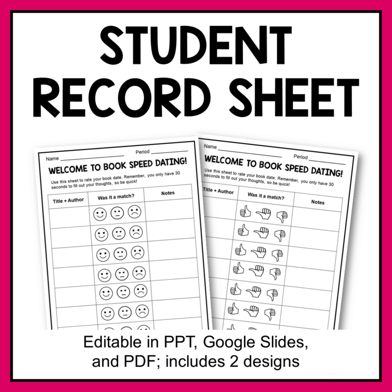 This Book Speed Dating Library Lesson includes a student record sheet in two different designs.