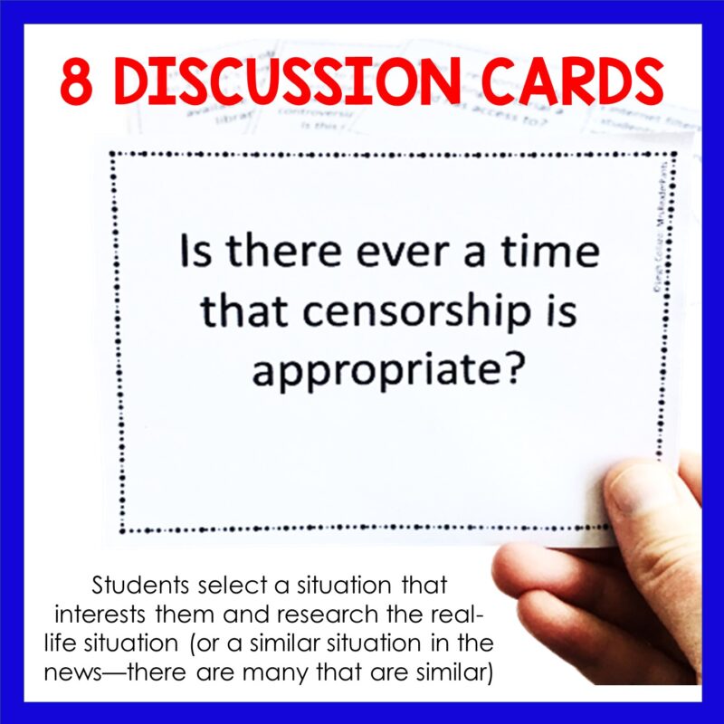 This Real World Censorship discussion activity includes eight group discussion cards.