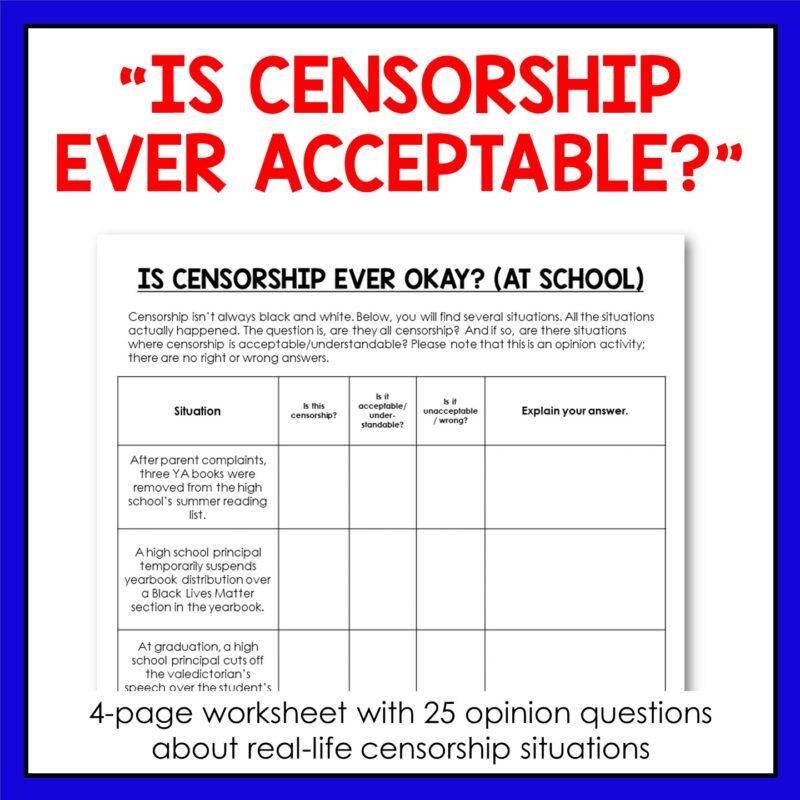 This Real World Censorship discussion activity includes an opinion worksheet for high school students.