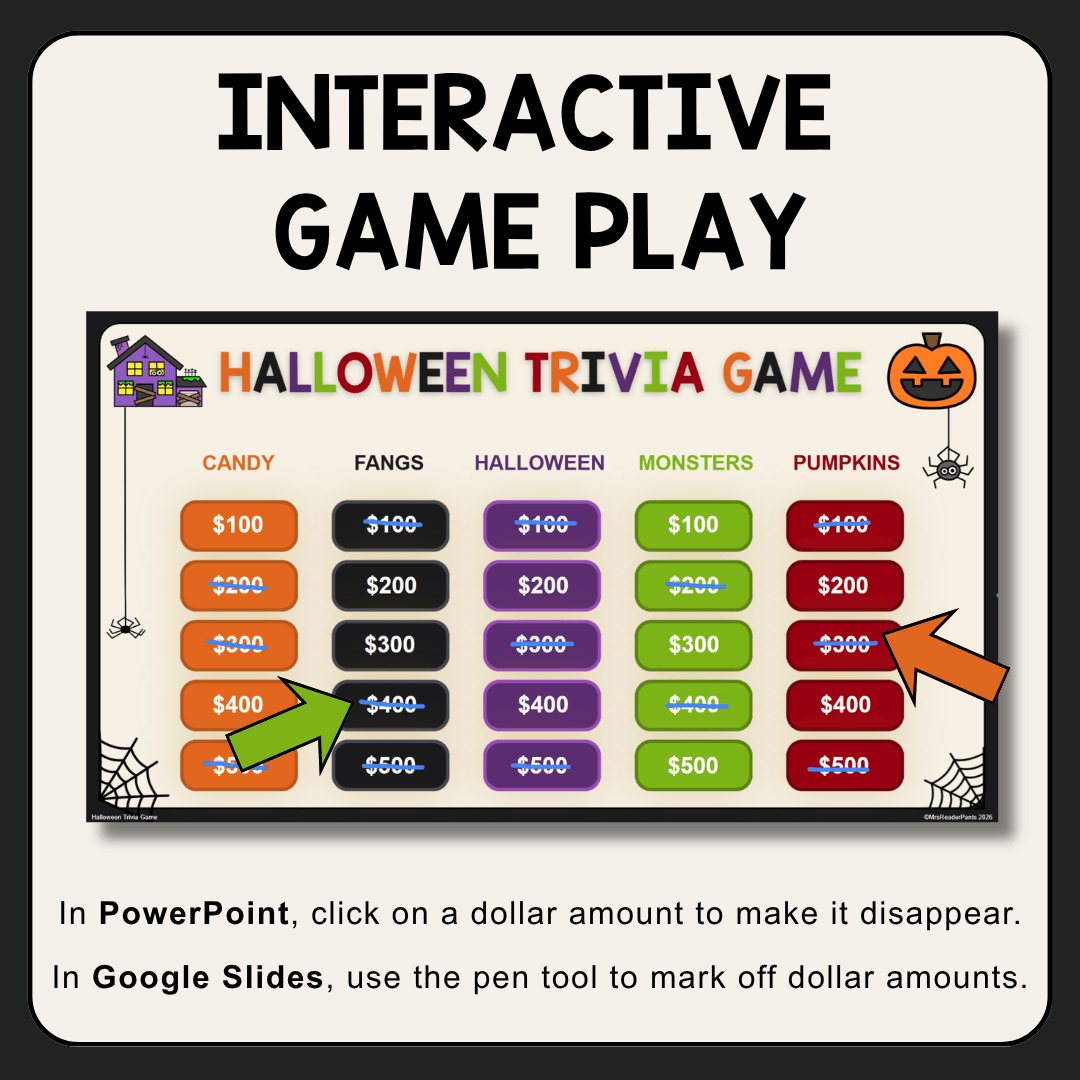 This Halloween Trivia Game is great for upper-elementary and middle school class parties. Created for Grades 4-7.