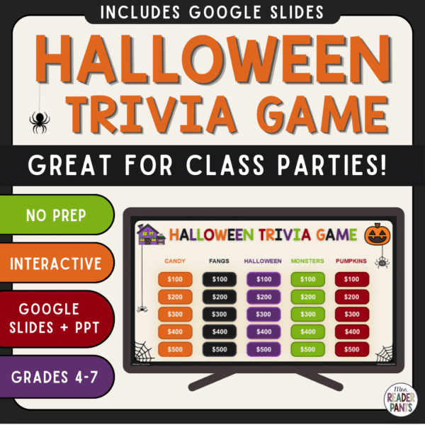 This Halloween Trivia Game is great for upper-elementary and middle school class parties. Created for Grades 4-7.
