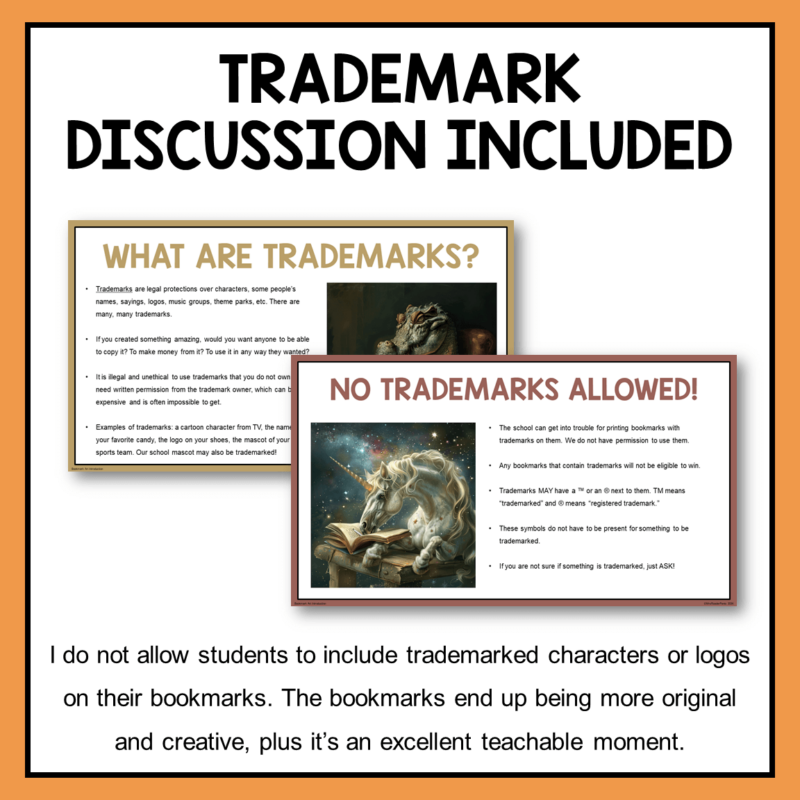 This Bookmark Art Contest Starter Kit has everything you need to start a Bookmark Contest at your school. Makes a great teachable moment about trademarks!
