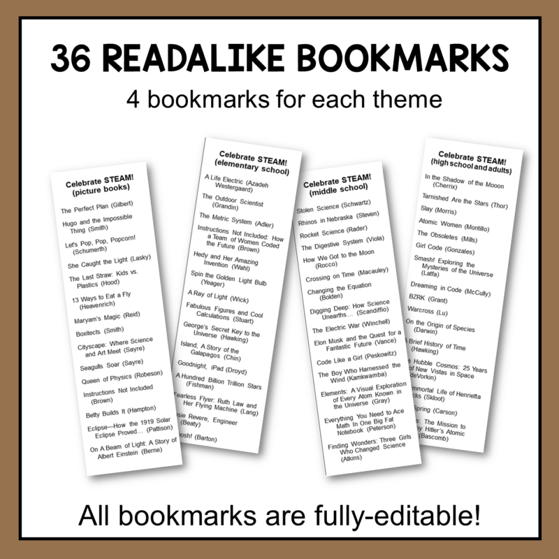 This set of November Library Display Posters includes 36 read-alike bookmarks.