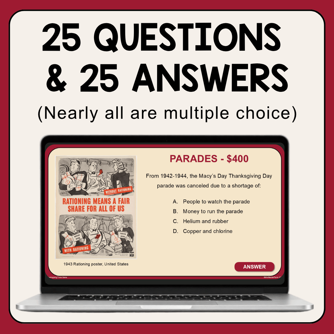 This Thanksgiving Trivia Game is for Grades 4-7. Play in PowerPoint and Google Slides.
