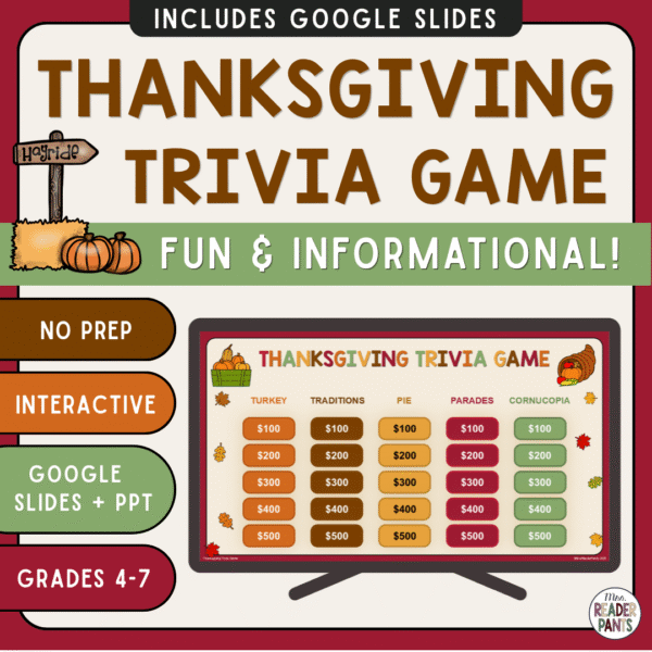 This Thanksgiving Trivia Game is for Grades 4-7. Play in PowerPoint and Google Slides.