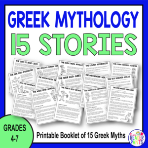 This Greek Mythology Booklet includes 15 Greek mythology stories. All 12 Olympic gods and goddesses are included. Recommended for Grades 4-7.