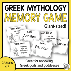 This Greek Mythology Memory Game is giant-sized and meant to be played by the whole class. Recommended for Grades 4-7.