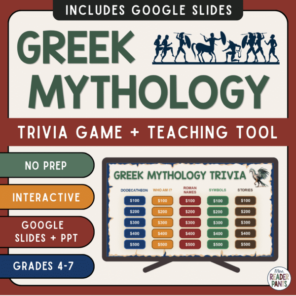 This Greek Mythology Trivia Game is for Grades 4-7. It includes a pre-game activity to help students learn the answers before playing.