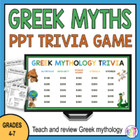 This Greek Mythology Trivia Game is for Grades 4-7. It includes a pre-game activity to help students learn the answers before playing.