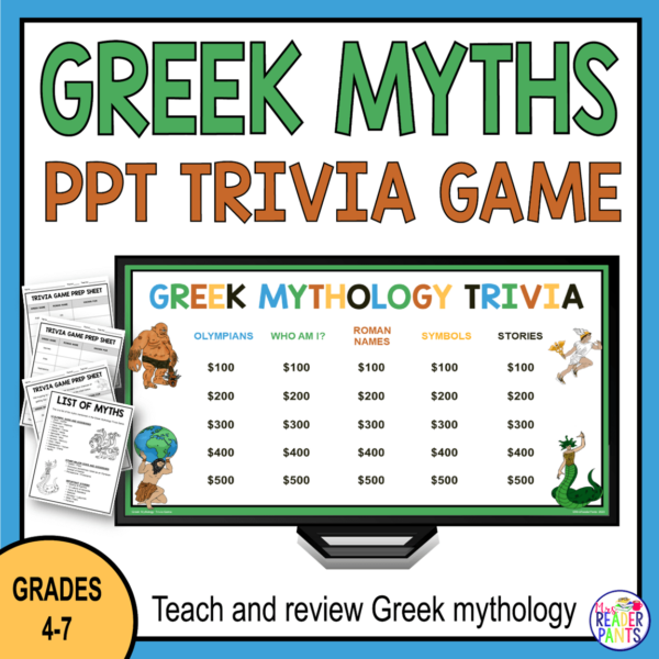 This Greek Mythology Trivia Game is for Grades 4-7. It includes a pre-game activity to help students learn the answers before playing.