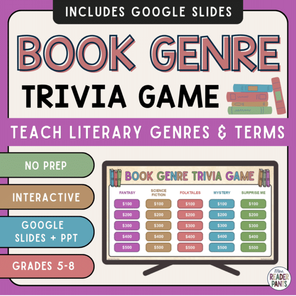 This book Genre Trivia Game is compatible with both PowerPoint and Google Slides. It's perfect for teaching or reviewing book genres and literary terms.