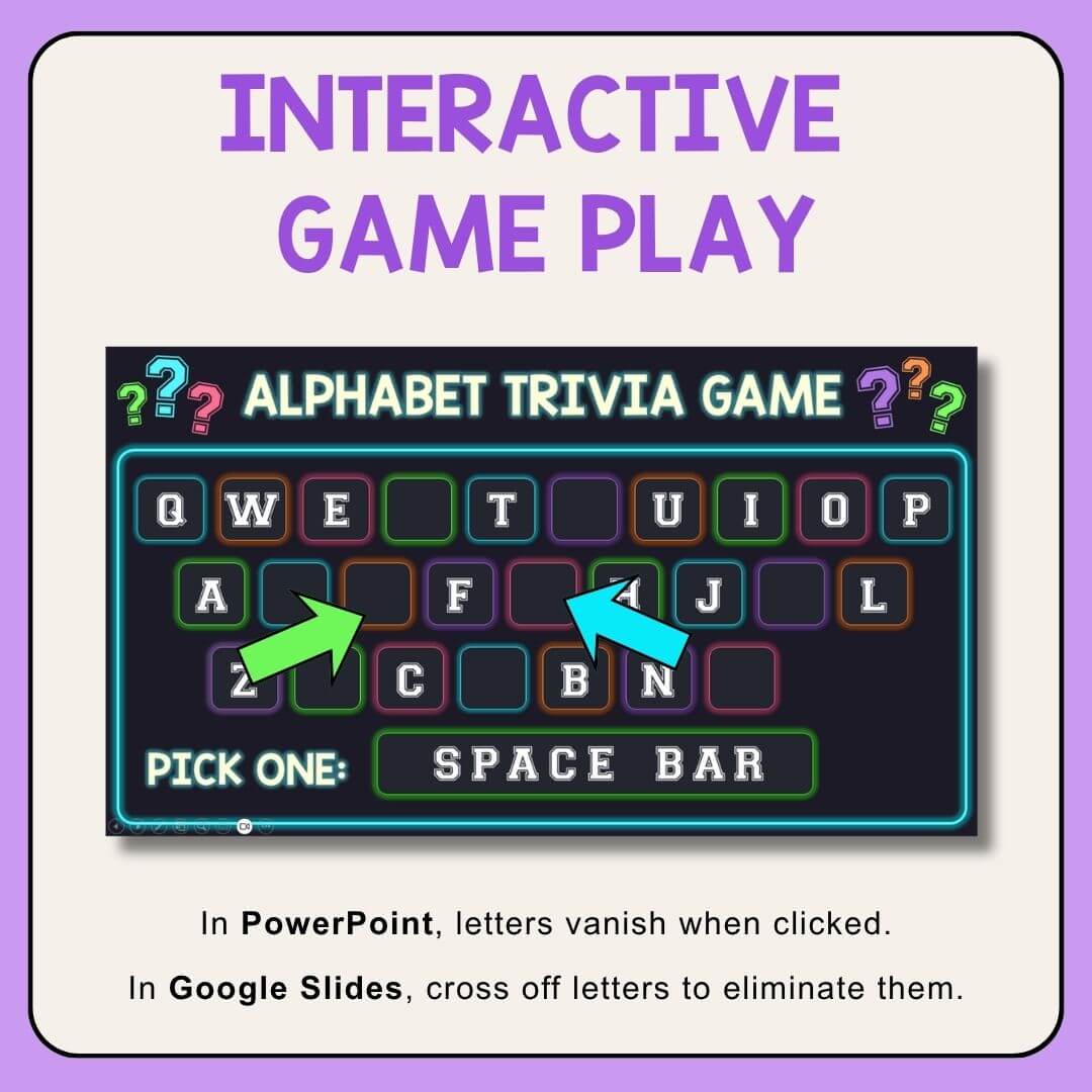 This Alphabet Trivia Game includes fun facts from A to Z! Great for middle school, class parties, and Fun Fridays!