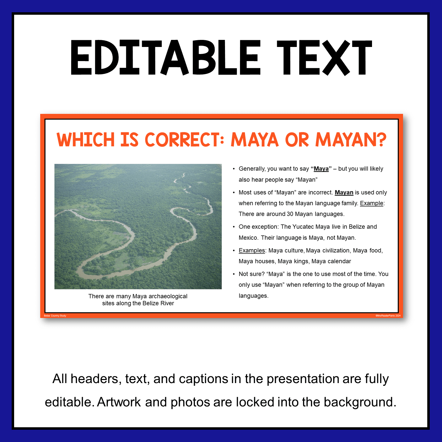 This Belize Country Study is for students in Grades 6-9. This resource is for World Geography classes and not designed for school libraries. Editable in three formats: PDF, Google Slides, and PowerPoint.