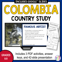 This Colombia Country is for Grades 6-9. Perfect for world geography lessons or Spanish classes.