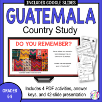 This Guatemala Country Study is for Grade 6-9. Perfect for World Geography and Spanish classes.