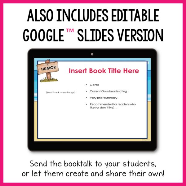 Book Talk Template | Summer Reading | Distance Learning - MrsReaderPants