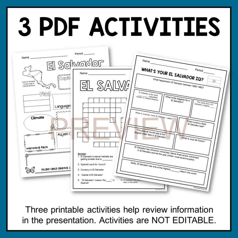 This El Salvador Country Study includes three printable PDF activities.