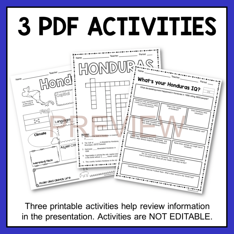 This Honduras Country Study includes three PDF activities with answer keys.