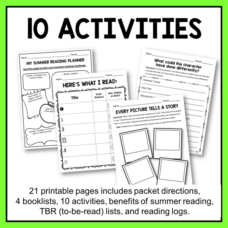 This Summer Reading Packet works for any book or books students may choose to read for the summer. Editable in three formats. Includes 10 activities.