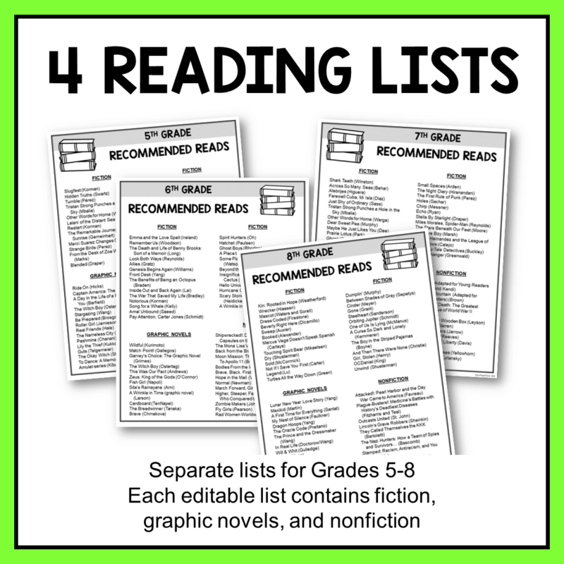 This Summer Reading Packet works for any book or books students may choose to read for the summer. Editable in three formats. Includes 4 reading lists.