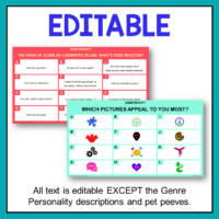 This Genre Personality Quiz Bundle is editable.ncludes both the elementary and secondary versions of the What's Your Genre Personality Quiz.