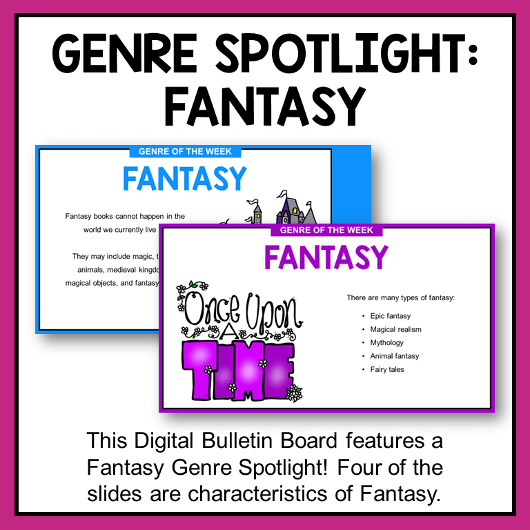 This Back to School Digital Bulletin Board spotlights the fantasy genre. Includes characteristics of fantasy.
