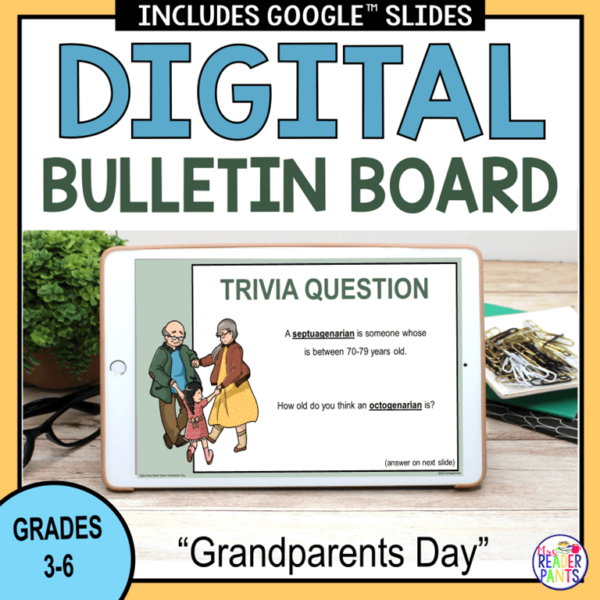 This Grandparents Day Digital Bulletin Board is perfect for library and school announcements for Grades 3-6.