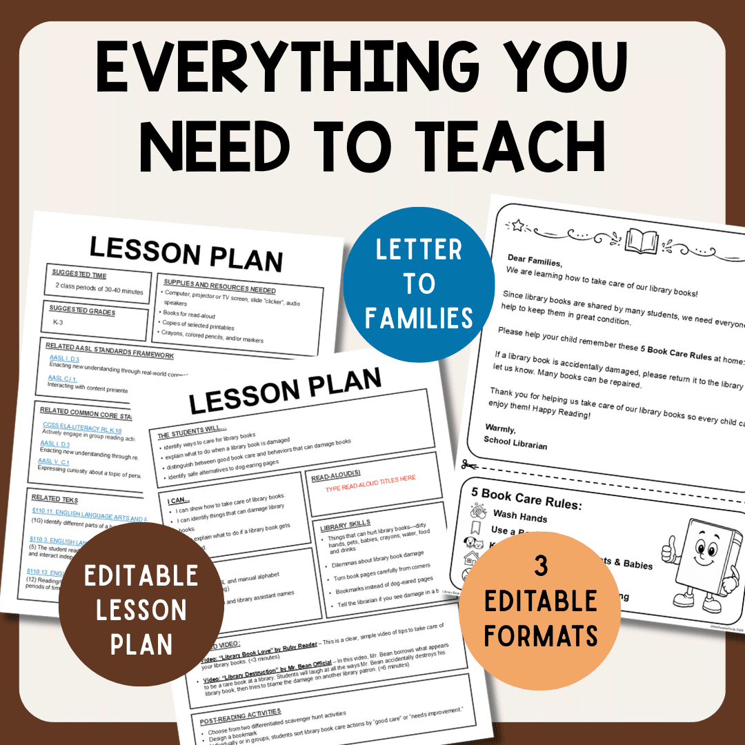 This Library Book Care Lesson includes a presentation and printable activities for Grades K-3. It's ready to teach today! Includes lesson plan, parent letter, and more.