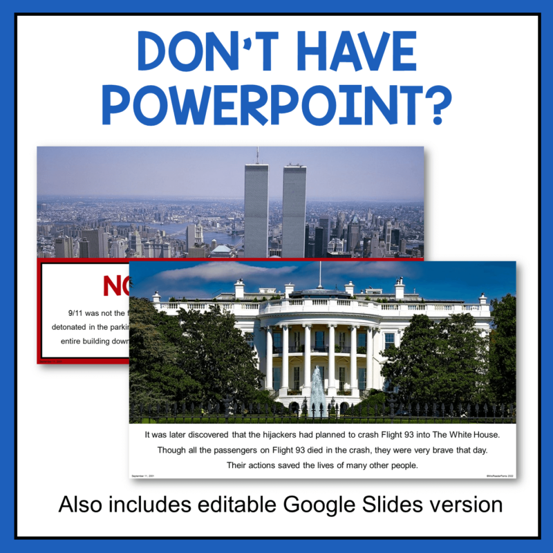 This September 11 Library Lesson is editable in PowerPoint and Google Slides.