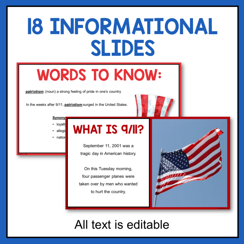 This September 11 Library Lesson includes 18 informational slides, most with real photos.