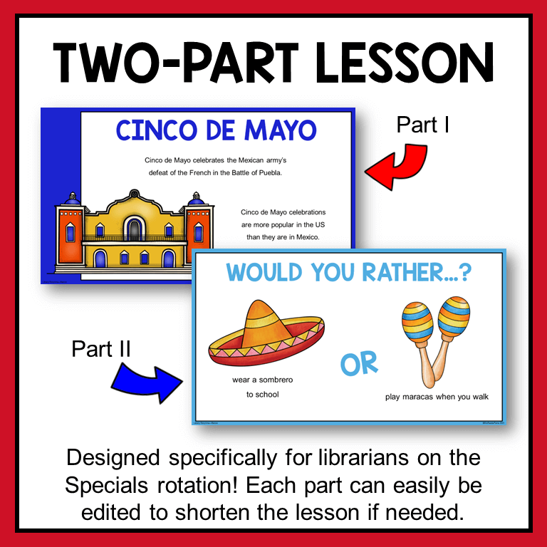 This Mexico Library Storytime includes two parts. It's easy to split them into two shorter lessons if your library time is short.