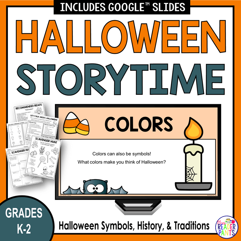 This Halloween Storytime is for librarians serving Grades K-2. It includes a 3-part library lesson, plus several printable pages.