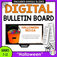 This Halloween Digital Bulletin Board is a scrolling slideshow for students in Grades 7+.