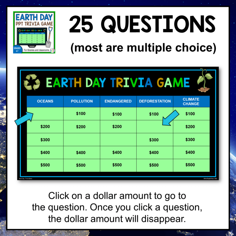 This Earth Day Activities Bundle includes a 25-question PowerPoint trivia game. Students LOVE this game!